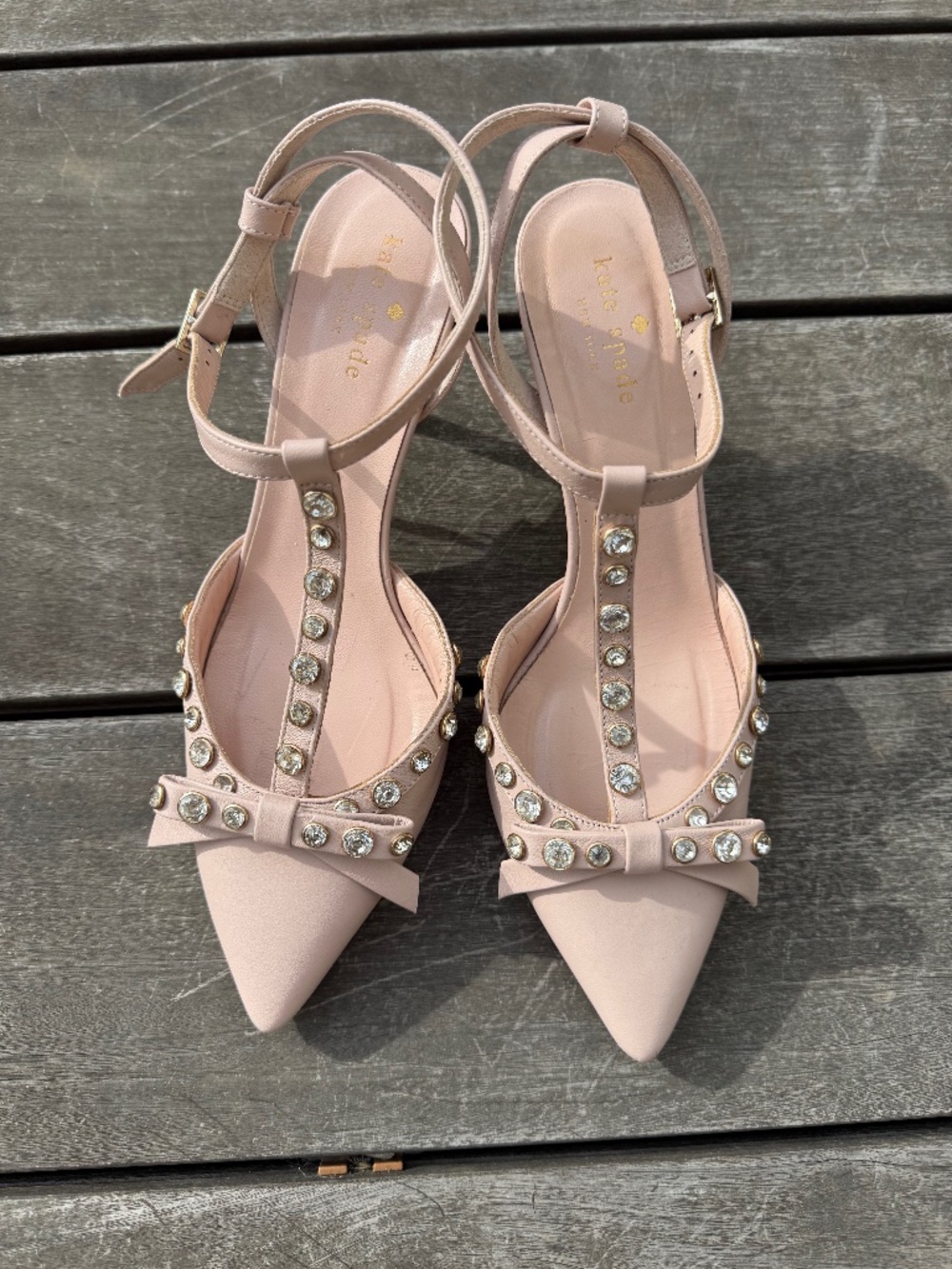 Kate Spade Julianna Jeweled Bow T-Strap Pump Petal Pink Blush 3"